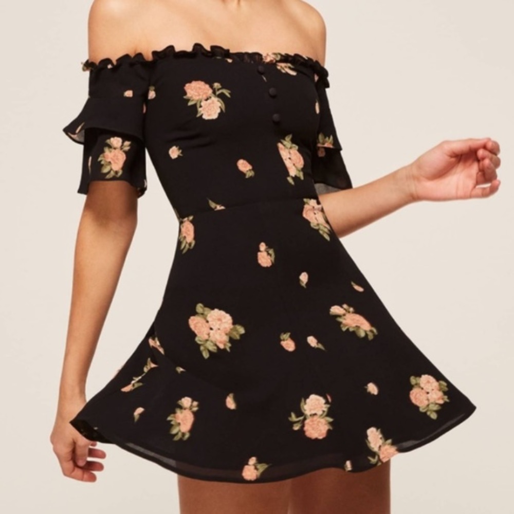 Reformation Diana Black Floral Mini Dress